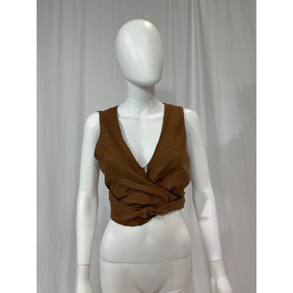 Faithfull The Brand 'Desitha' Brown Linen Top Size S - Picture 2 of 5